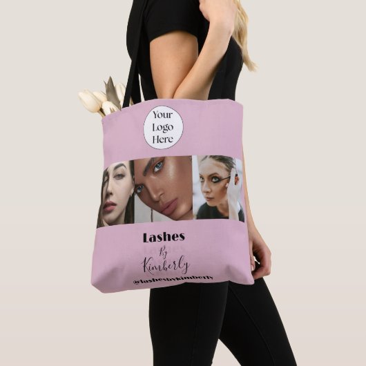 Blush Roze Script Logo Foto Wimperstudio Tote Bag (Dichtbij)