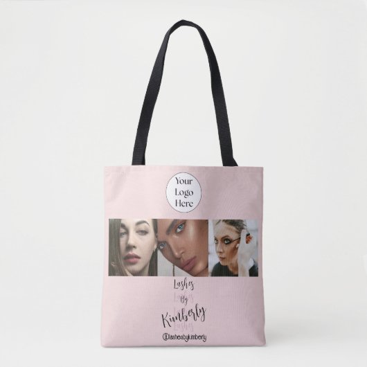 Blush Roze Script Logo Foto Wimperstudio Tote Bag (Voorkant)