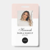 Blush Roze Script Logo Haar Foto Make-up Badge (Voorzijde)