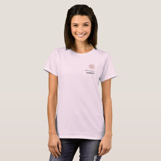 Blush Roze Script Logo Make-up Bemanning T-shirt (Voorkant volledig)