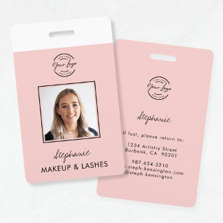 Blush Roze Script Logo Personeels ID Foto Make-up Badge