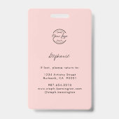 Blush Roze Script Logo Personeels ID Foto Make-up Badge (Achterkant)