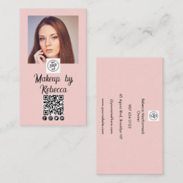 Blush Roze Script Logo QR Code Foto Make-up Bedrij Visitekaartje