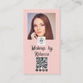 Blush Roze Script Logo QR Code Foto Make-up Bedrij Visitekaartje (Voorkant)