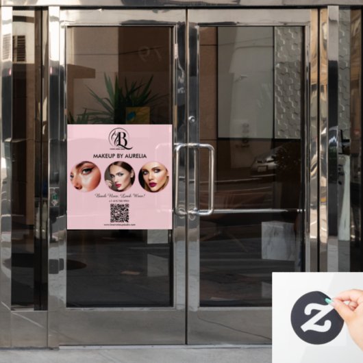 Blush Roze Script Logo QR Code Foto Make-up Raamsticker (Kantoordeur)