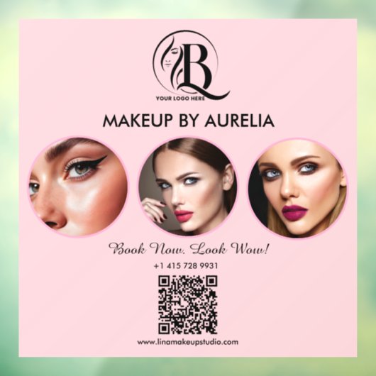 Blush Roze Script Logo QR Code Foto Make-up Raamsticker (Vel 3)
