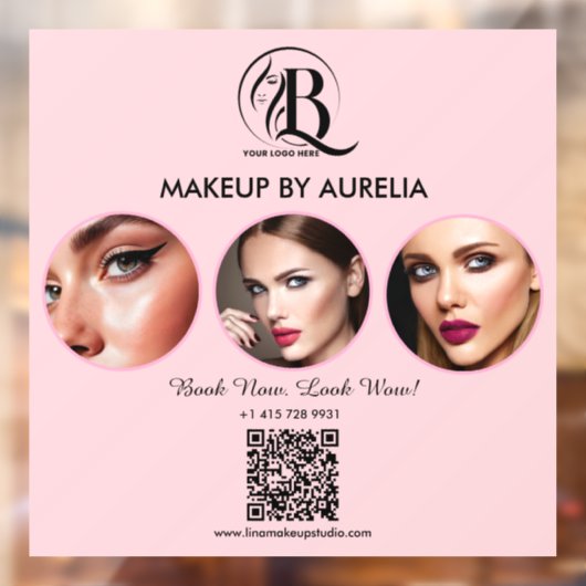 Blush Roze Script Logo QR Code Foto Make-up Raamsticker (Vel 2)