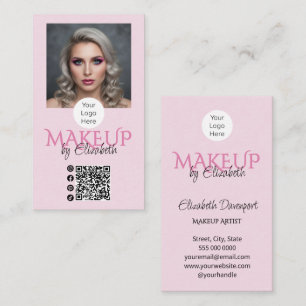 Blush Roze Script Logo QR Code Foto Make-up Visitekaartje