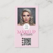 Blush Roze Script Logo QR Code Foto Make-up Visitekaartje (Voorkant)