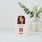 Blush Roze Script Logo QR Code Foto Make-up Visitekaartje (Staand voorkant)