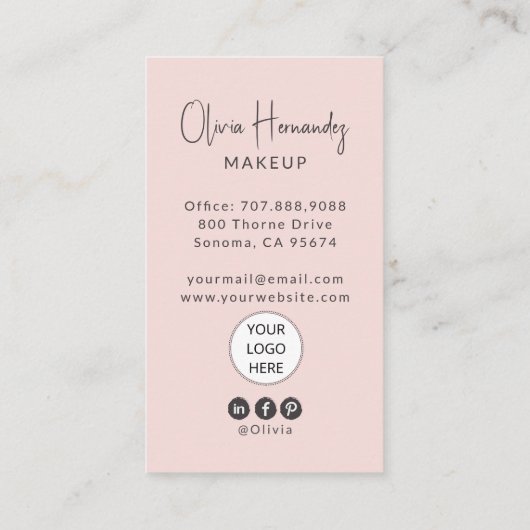 Blush Roze Script Logo QR Code Foto Make-up Visitekaartje (Achterkant)