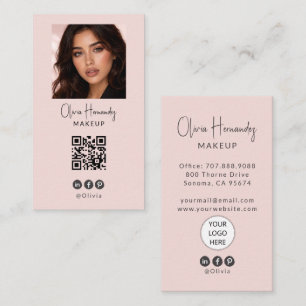Blush Roze Script Logo QR Code Foto Make-up Visitekaartje