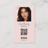 Blush Roze Script Logo QR Code Foto Make-up Visitekaartje (Voorkant)