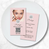 Blush Roze Script Logo QR Code Foto Make-up Visitekaartje