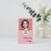 Blush Roze Script Logo QR Code Foto Make-up Visitekaartje (Staand voorkant)