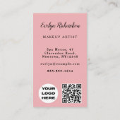 Blush Roze Script Logo QR Code Foto Make-up Visitekaartje (Achterkant)