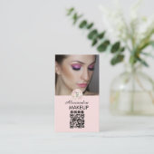 Blush Roze Script Logo QR Code Foto Make-up Visitekaartje (Staand voorkant)