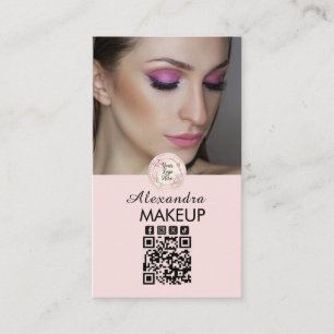 Blush Roze Script Logo QR Code Foto Make-up Visitekaartje