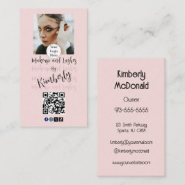 Blush Roze Script Logo QR Code Foto Make-up/Wimper Visitekaartje