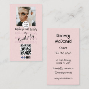 Blush Roze Script Logo QR Code Foto Make-up/Wimper Visitekaartje