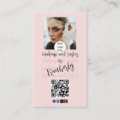 Blush Roze Script Logo QR Code Foto Make-up/Wimper Visitekaartje (Voorkant)