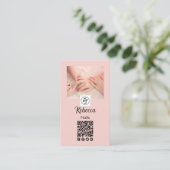Blush Roze Script Logo QR Code Foto Nagel Manicure Visitekaartje (Staand voorkant)