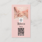Blush Roze Script Logo QR Code Foto Nagel Manicure Visitekaartje (Voorkant)