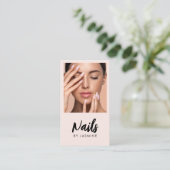 Blush Roze Script Logo QR Code Foto Nagelsalon Visitekaartje (Staand voorkant)