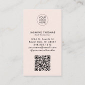 Blush Roze Script Logo QR Code Foto Nagelsalon Visitekaartje (Achterkant)