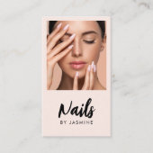 Blush Roze Script Logo QR Code Foto Nagelsalon Visitekaartje (Voorkant)