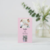 Blush Roze Script Logo QR Code Foto Nagelsalon Visitekaartje (Staand voorkant)