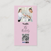 Blush Roze Script Logo QR Code Foto Nagelsalon Visitekaartje (Voorkant)