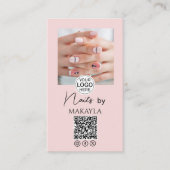 Blush Roze Script Logo QR Code Foto Nagelsalon Visitekaartje (Voorkant)
