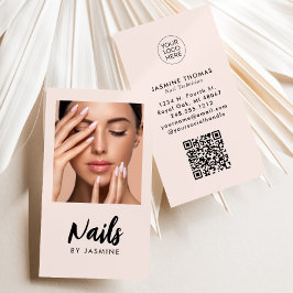 Blush Roze Script Logo QR Code Foto Nagelsalon Visitekaartje