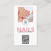 Blush Roze Script Logo QR Code Foto Nagelsalon Visitekaartje (Voorkant)