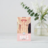 Blush Roze Script Logo QR Code Foto Nagelstylist Visitekaartje (Staand voorkant)