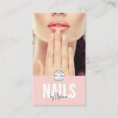 Blush Roze Script Logo QR Code Foto Nagelstylist Visitekaartje (Voorkant)