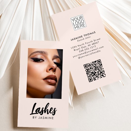 Blush Roze Script Logo QR Code Foto Wimper Artiest Visitekaartje