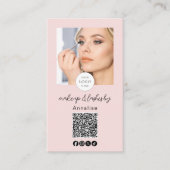Blush Roze Script Logo QR Code Foto Wimpers Make-u Visitekaartje (Voorkant)