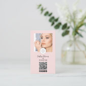 Blush Roze Script Logo QR Code Foto Wimpers Make-u Visitekaartje (Staand voorkant)