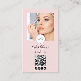 Blush Roze Script Logo QR Code Foto Wimpers Make-u Visitekaartje