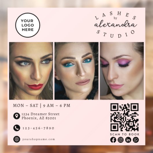 Blush Roze Script Logo QR Code Foto Wimpers Raamsticker (Vel 2)
