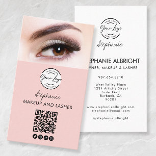 Blush Roze Script Logo QR Code Foto Wimpers Studio Visitekaartje