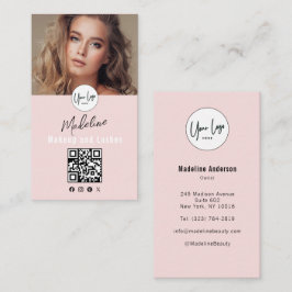 Blush Roze Script Logo QR Code Foto Wimpers Studio Visitekaartje