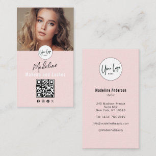 Blush Roze Script Logo QR Code Foto Wimpers Studio Visitekaartje