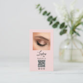 Blush Roze Script Logo QR Code Foto Wimpers Visitekaartje (Staand voorkant)