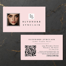 Blush Roze Script Logo QR Code Foto Wimpers Visitekaartje