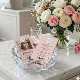 Blush Roze Script Logo QR Code Foto Wimpers Visitekaartje