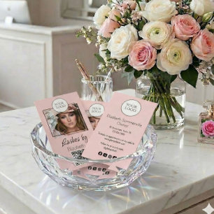 Blush Roze Script Logo QR Code Foto Wimpers Visitekaartje
