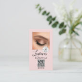 Blush Roze Script Logo QR Code Foto Wimpers Visitekaartje (Staand voorkant)